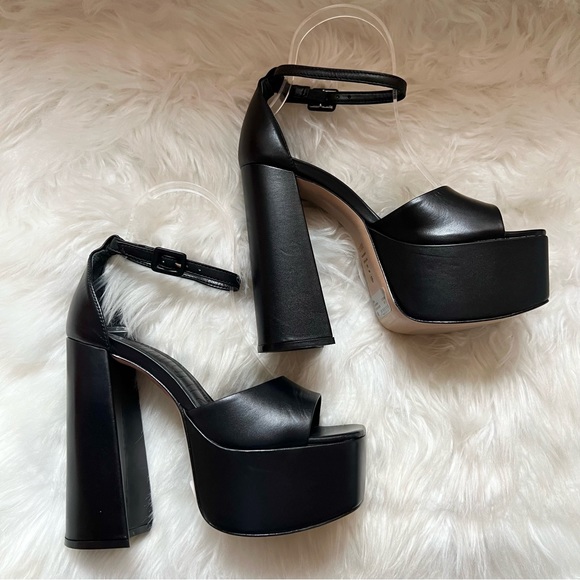 New! SCHUTZ “Lenne” Chunky Square Heel Platform Leather Sandals Heels - Picture 12 of 14